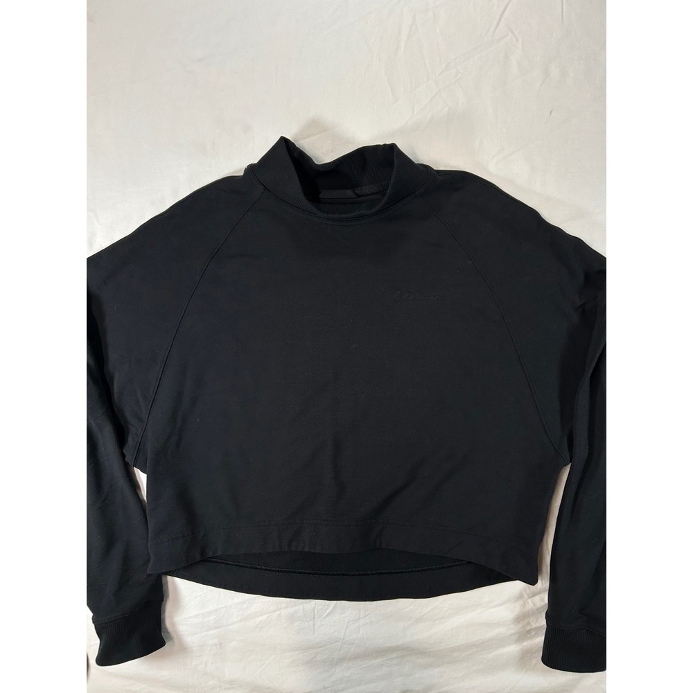 Lululemon Mock Neck Cropped Sweatshirt Black Long Sleeve Pullover Raglan Womens
